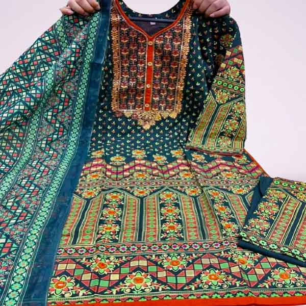 Stitched Cotton Printed Salwar Kameez For Women - 3 Piece Dress