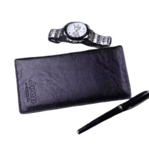 Jeep Black Leather Long Wallet for Men