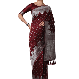 Stylish and Glorious Printed Silk Saree With Blouse Piece (MN-742) - For Women