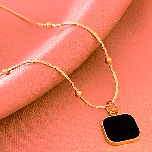 Gold-Plated Square Pendant With Chain