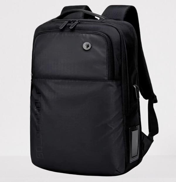 Water Resistant Laptop Business And Travel Backpack With USB Charging Port | Golden Wolf – GB00399 - Black