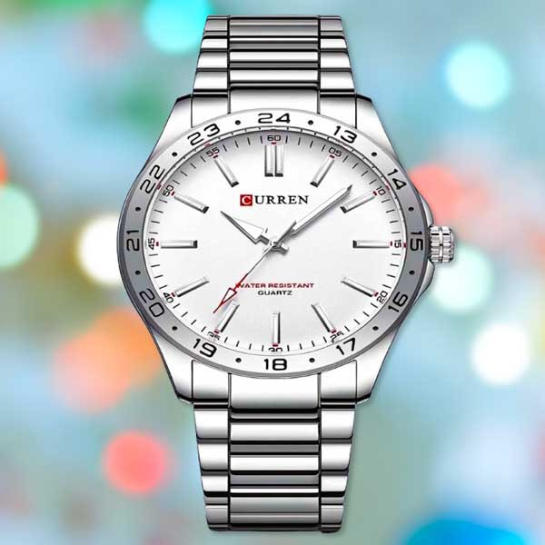 CURREN 8452 Luminous Stainless Steel Quartz Fashion Watch For Men - Silver White Color Watch