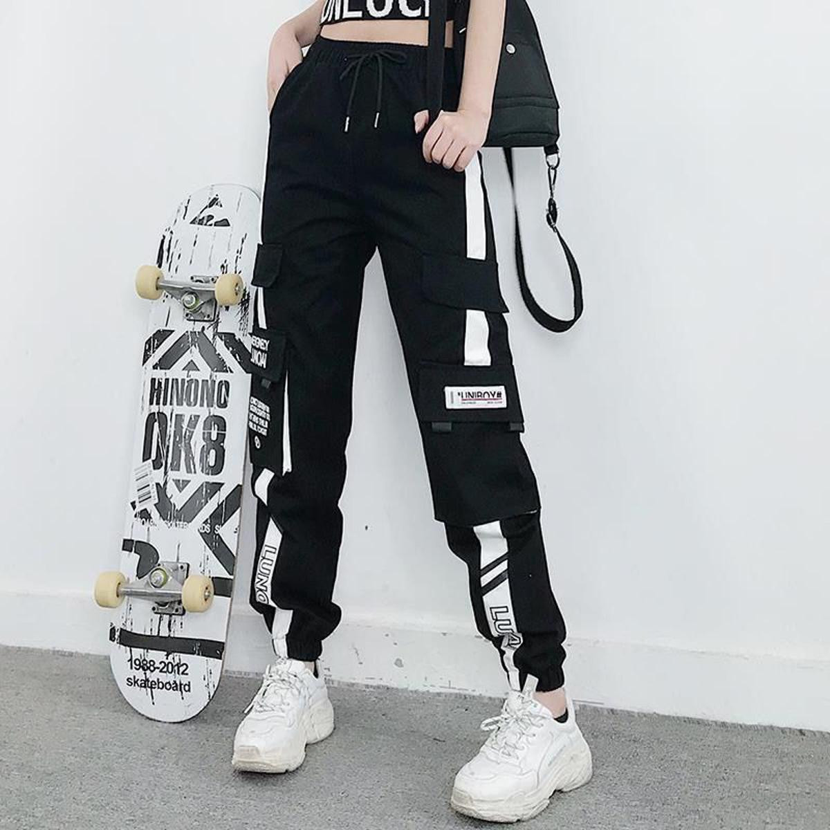 Women Cargo Pants Casual Harem Pants Hip-Hop Punk Jogger Trousers With Chain Unisex Harajuku High Waist Straight Pant Streetwear ৳