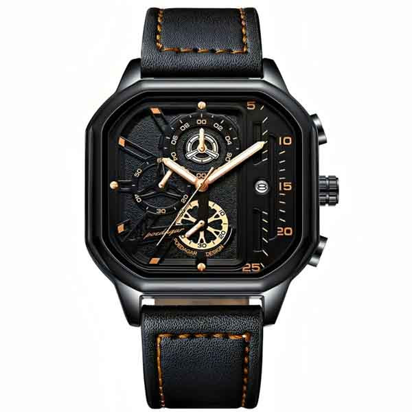 Poedagar PO628L Black PU Leather Chronograph Watch For Men